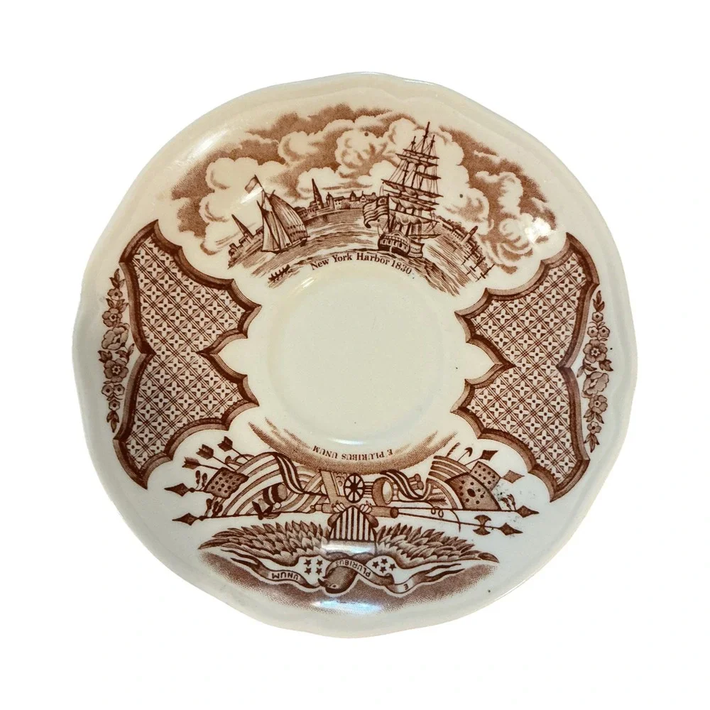 Alfred Meakin Fair Winds Saucers Set of 6 Brown New York Harbor 1830 England